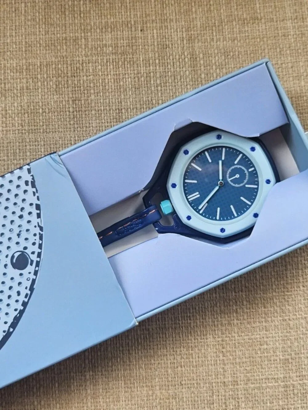 Pocket Watch Fashion Hand Watch Blue/White Tone Sport Analog Watch W/ Box